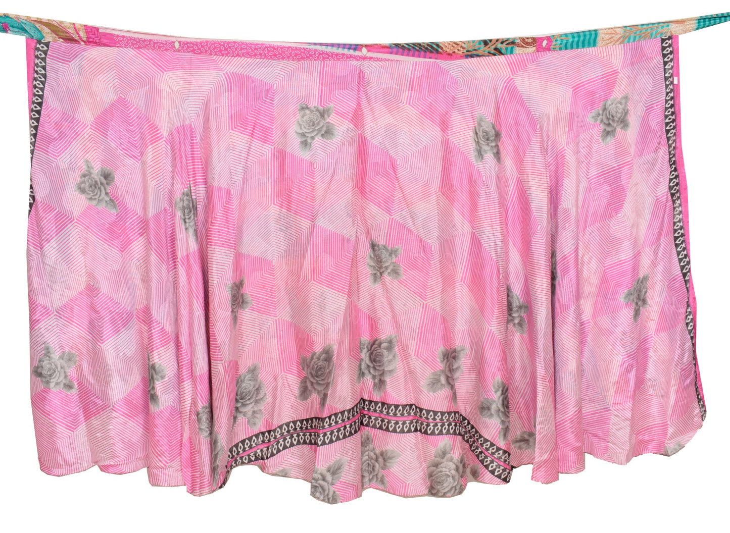 Sushila Vintage Silk Saree Magic Wrap Reversible Skirt Floral Pink Beach Dress