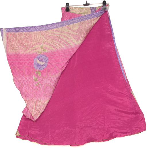 Sushila Vintage Dark Pink Silk Saree Magic Wrap Reversible Skirt Beach Dress