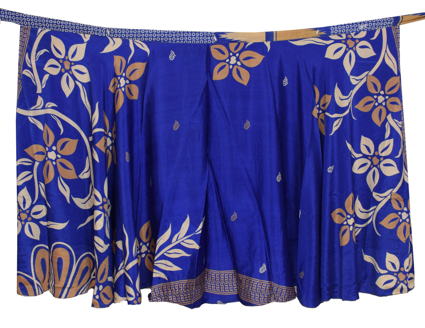 Sushila Vintage Silk Saree Magic Wrap Floral Blue Reversible Skirt Beach Dress