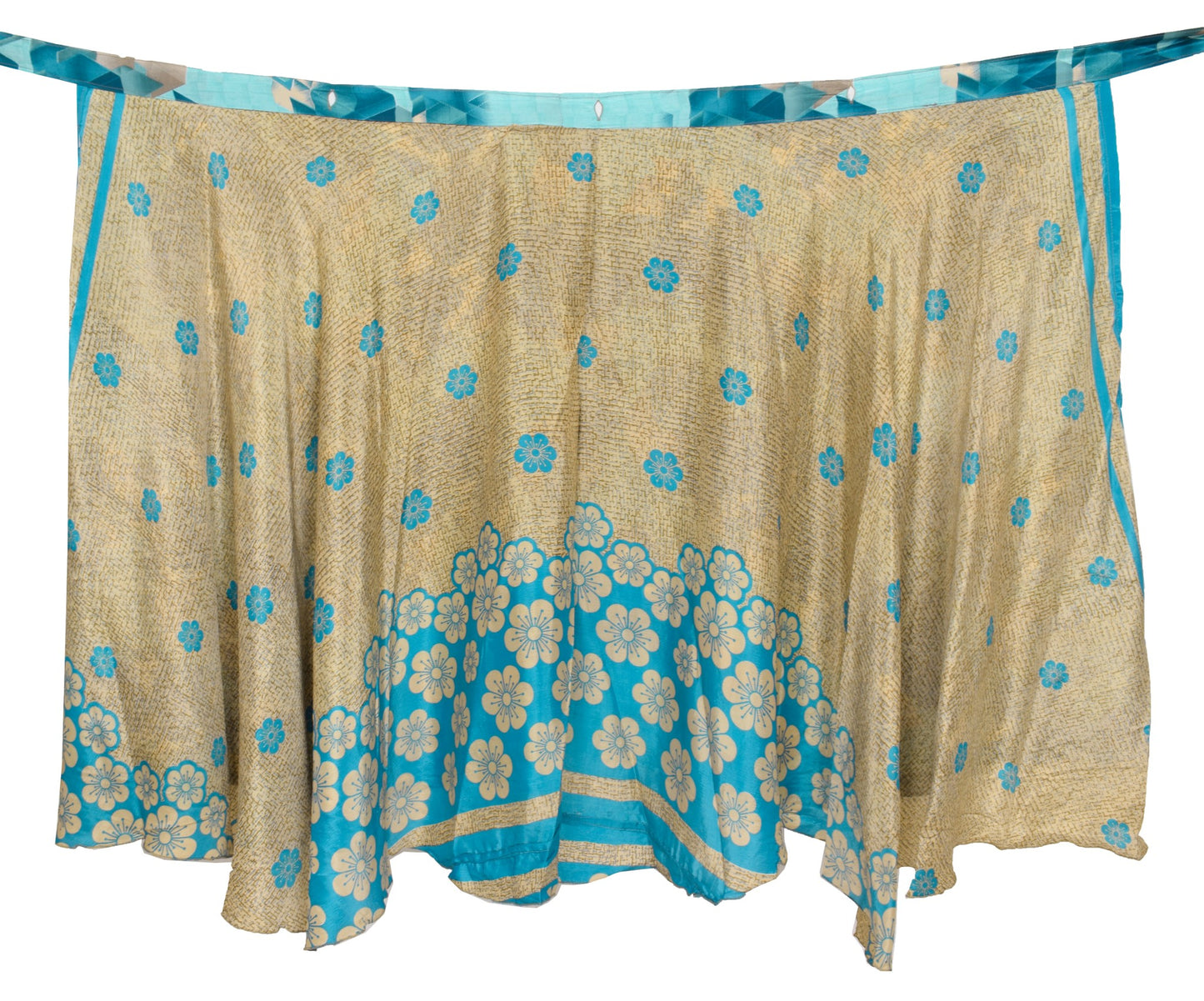 Sushila Vintage Art Silk Saree Magic Wrap Reversible Skirt Aqua Blue BeachDress