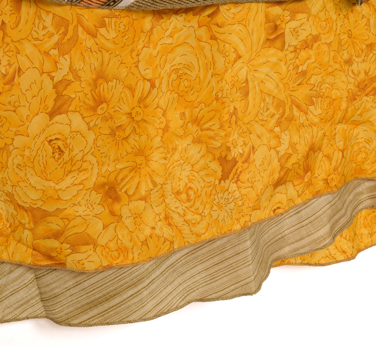 Sushila Vintage Silk Saree Magic Wrap Reversible Skirt Floral Yellow BeachDress