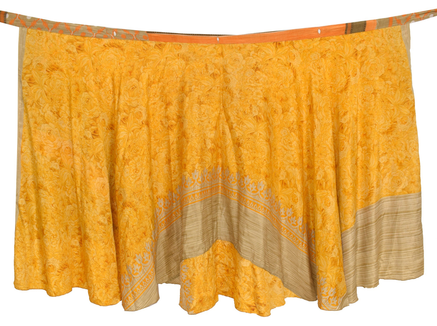 Sushila Vintage Silk Saree Magic Wrap Reversible Skirt Floral Yellow BeachDress