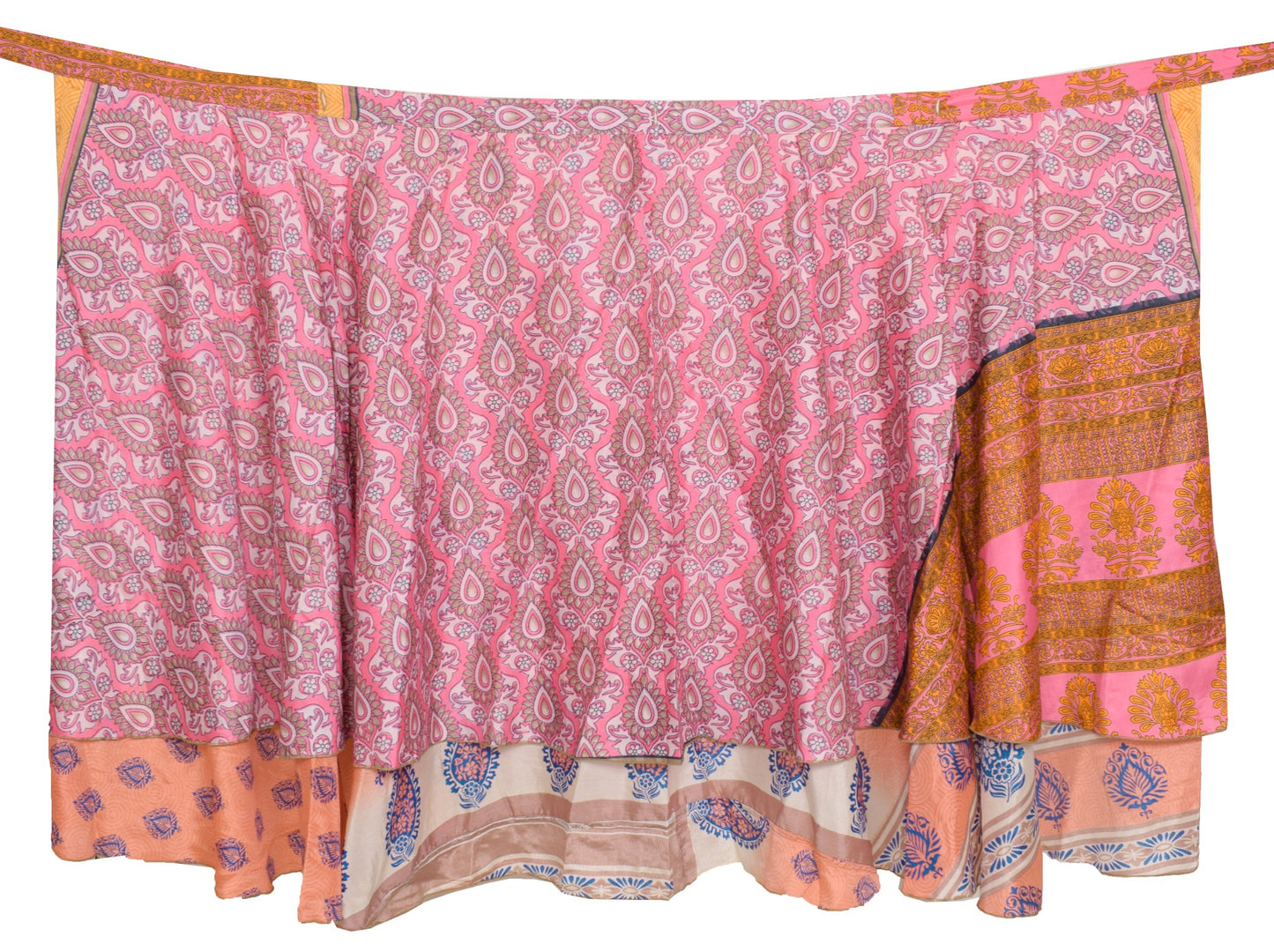 Sushila Vintage Peach Floral Silk Saree Magic Wrap Reversible Skirt Beach Dress