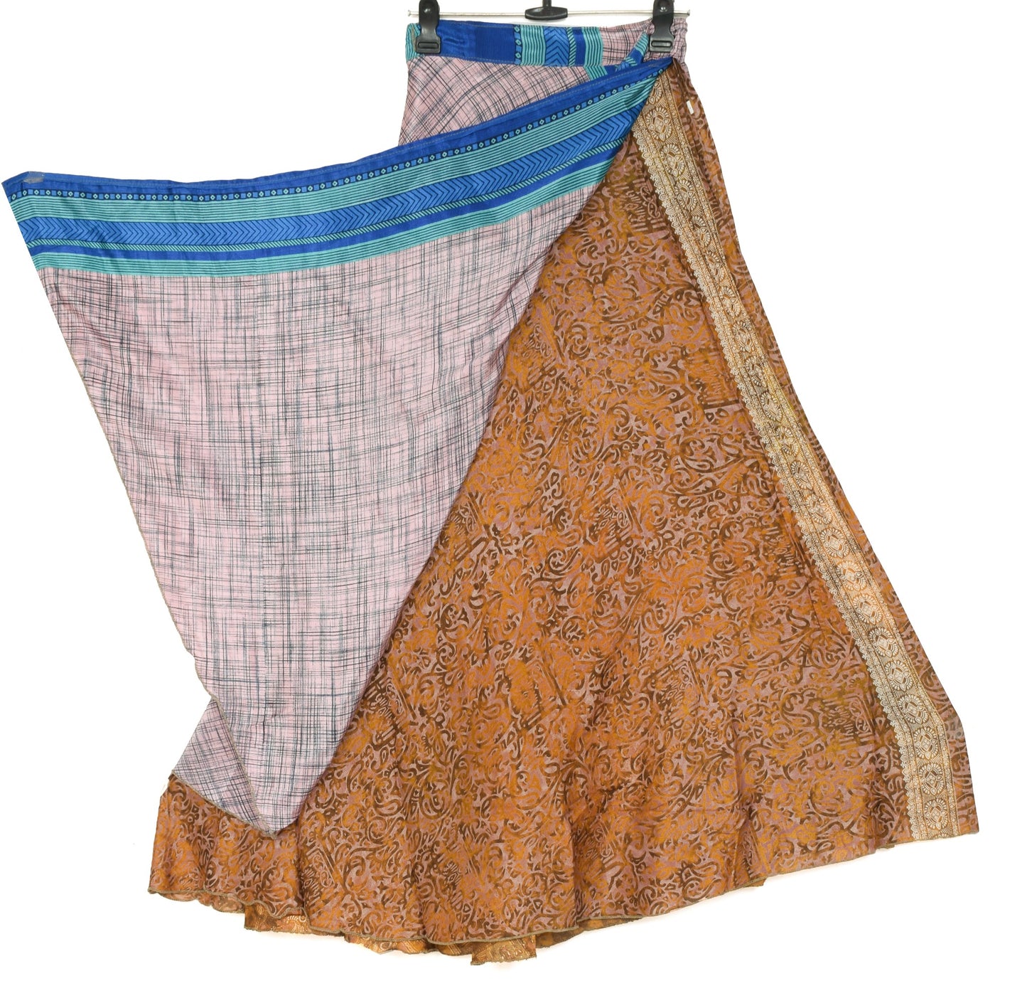 Sushila Vintage Pink Checks Silk Saree Magic Wrap Reversible Skirt Beach Dress