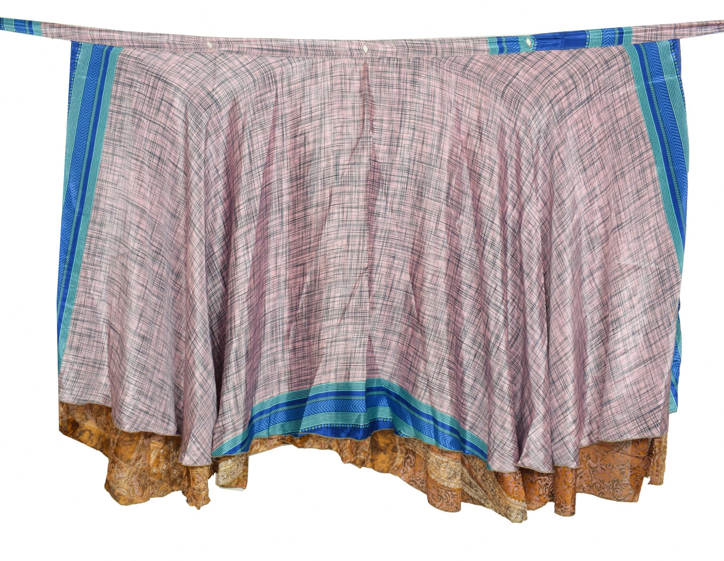 Sushila Vintage Pink Checks Silk Saree Magic Wrap Reversible Skirt Beach Dress