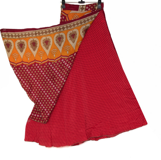 Sushila Vintage Silk Saree Magic Wrap Floral Red Reversible Skirt Beach Dress