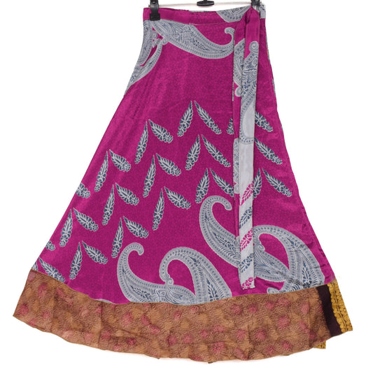 Sushila Vintage Art Silk Saree Magic Wrap Reversible Skirt Magenta Beach Dress