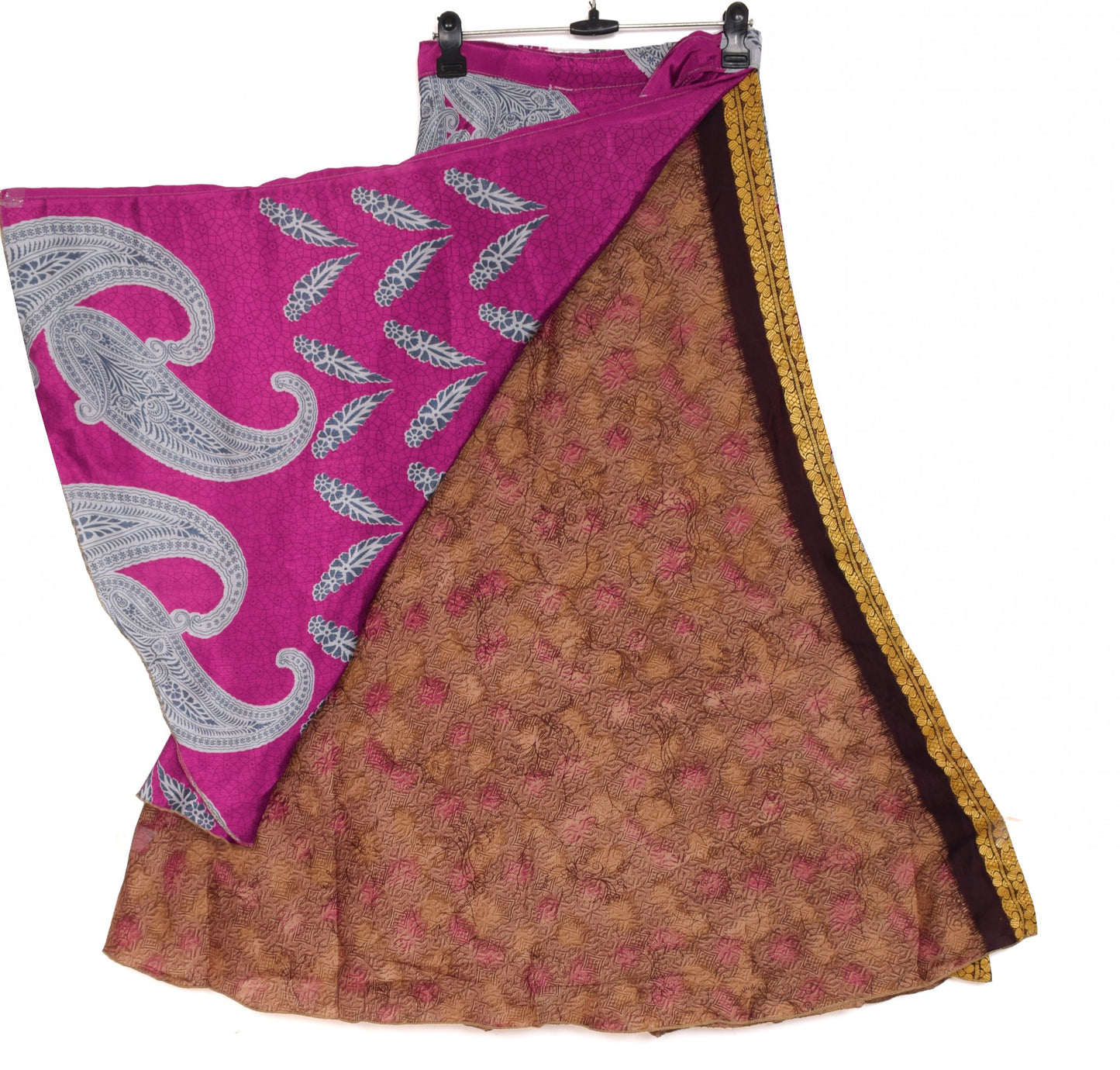 Sushila Vintage Art Silk Saree Magic Wrap Reversible Skirt Magenta Beach Dress