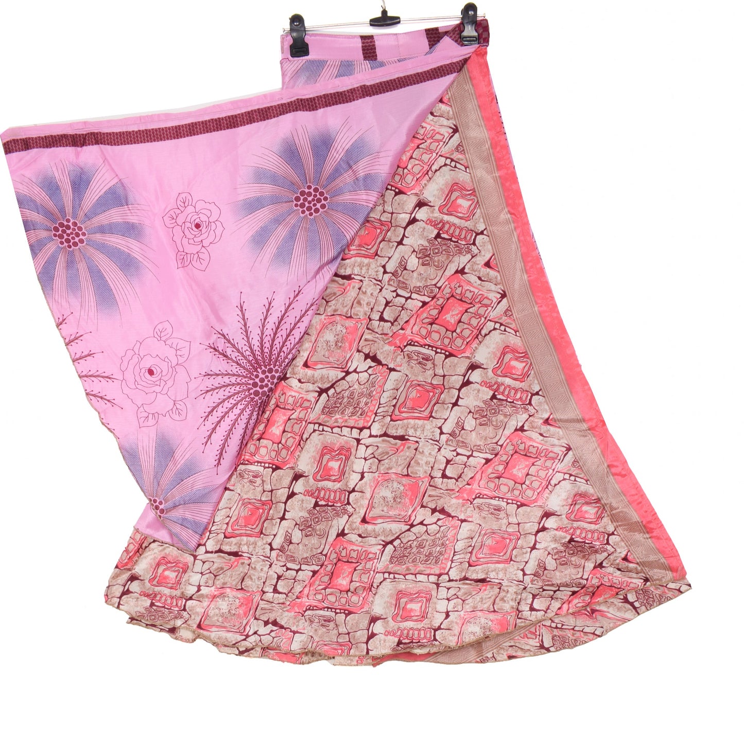 Sushila Vintage Silk Saree Magic Wrap Reversible Skirt Pink Handmade BeachDress