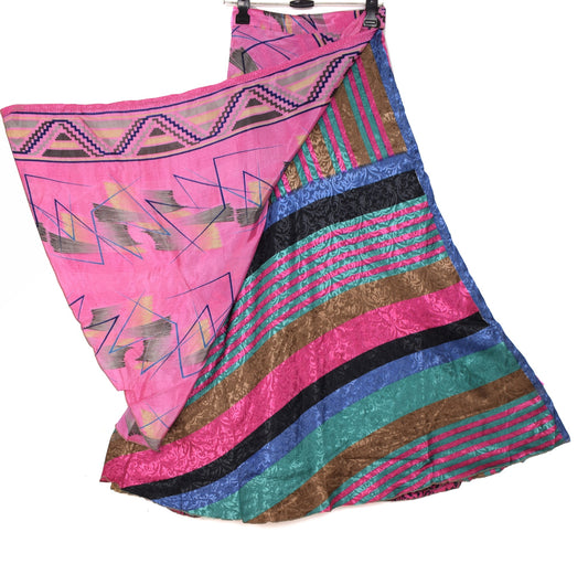 Sushila Vintage Silk Saree Magic Wrap Multi-Color Reversible Skirt Beach Dress