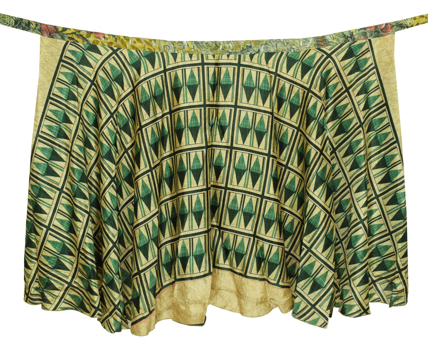 Sushila Vintage Silk Saree Magic Wrap Green Reversible Skirt Floral Beach Dress