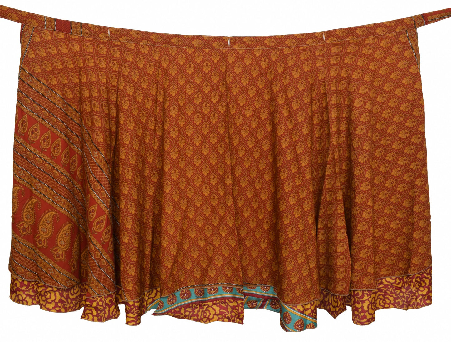 Sushila Vintage Floral Silk Saree Magic Wrap Reversible Skirt Red Beach Dress