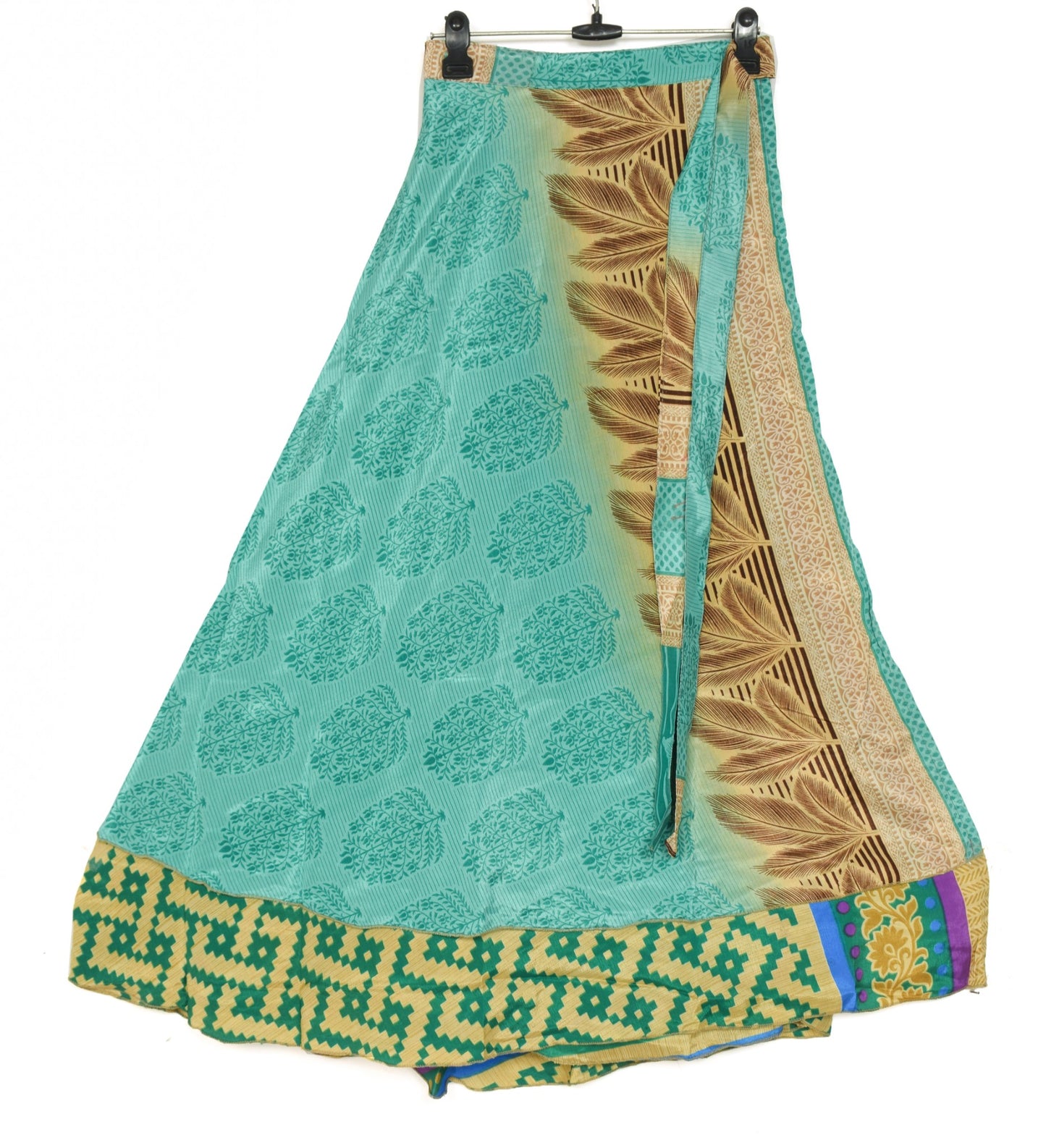 Sushila Vintage Art Silk Saree Magic Wrap Reversible Skirt Beach Dress Hippie