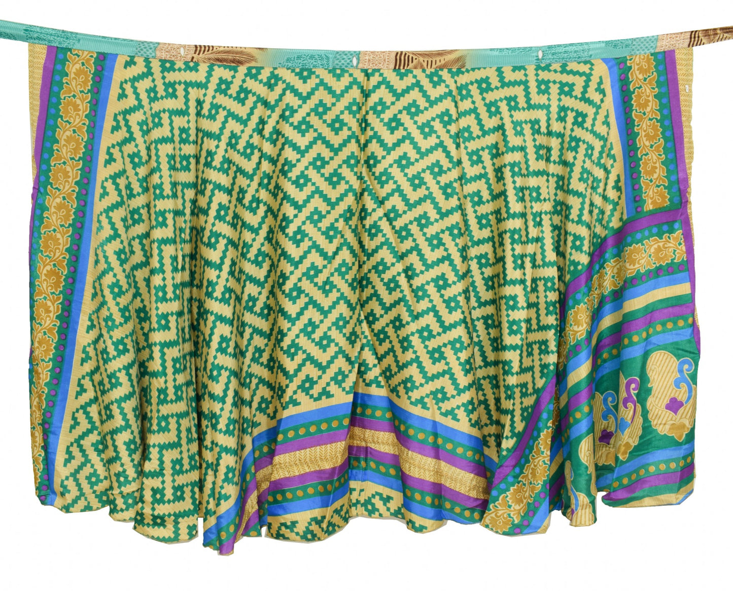 Sushila Vintage Art Silk Saree Magic Wrap Reversible Skirt Beach Dress Hippie