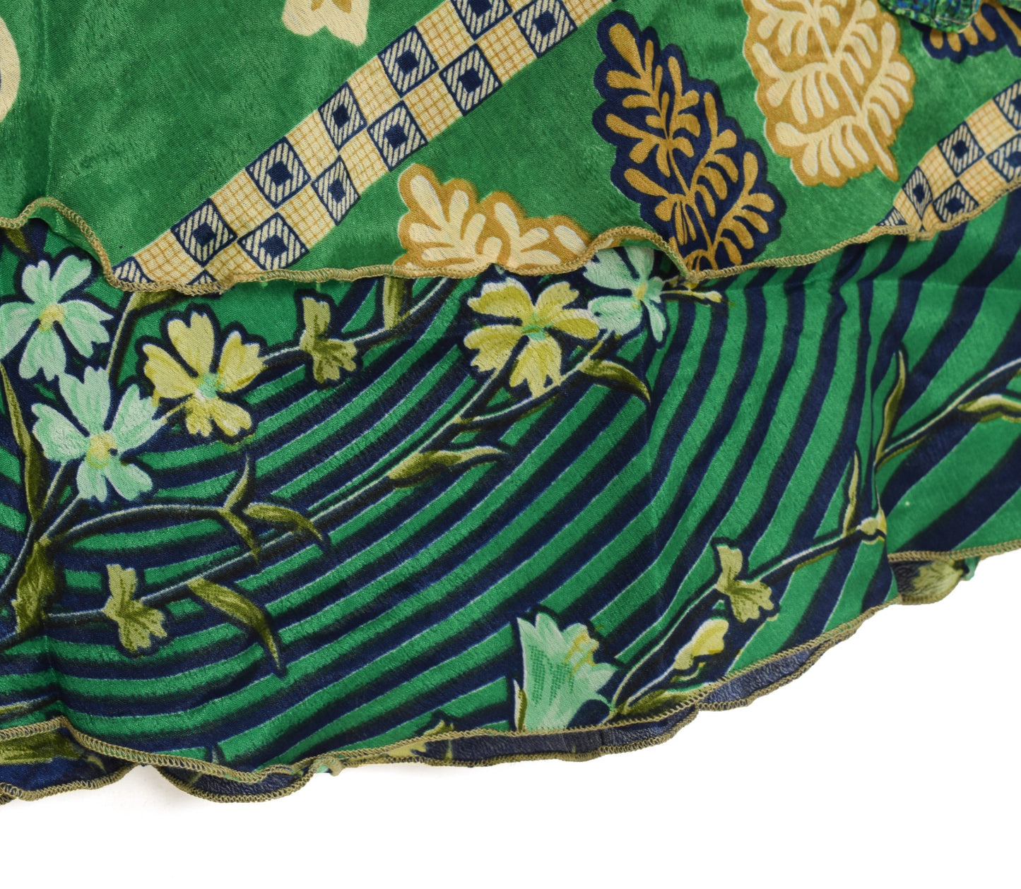 Sushila Vintage Silk Saree Magic Wrap Green Blue Reversible Skirt Beach Dress