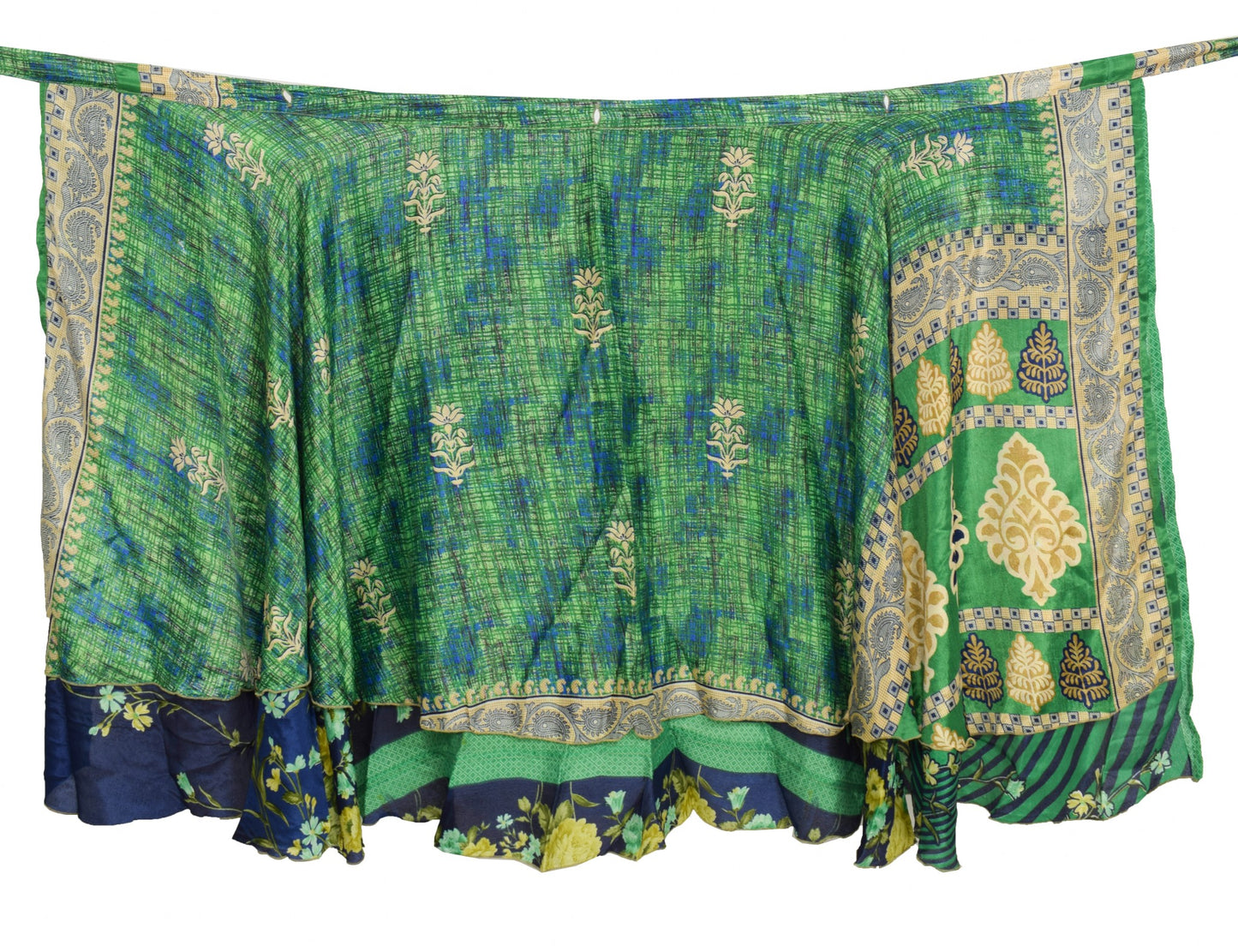 Sushila Vintage Silk Saree Magic Wrap Green Blue Reversible Skirt Beach Dress