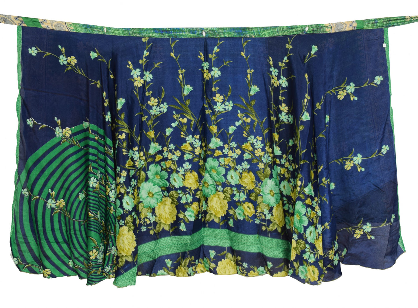 Sushila Vintage Silk Saree Magic Wrap Green Blue Reversible Skirt Beach Dress