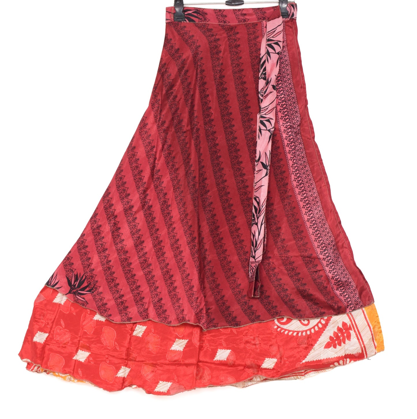 Sushila Vintage Silk Saree Magic Wrap Reversible Skirt Red Yellow Beach Dress