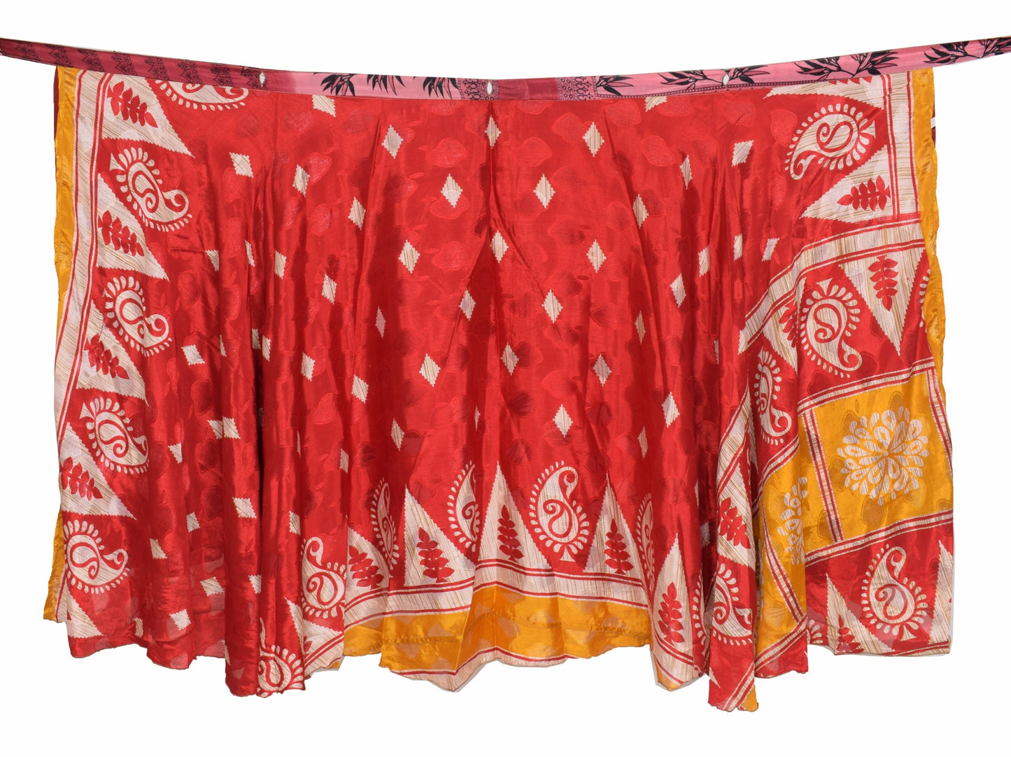 Sushila Vintage Silk Saree Magic Wrap Reversible Skirt Red Yellow Beach Dress