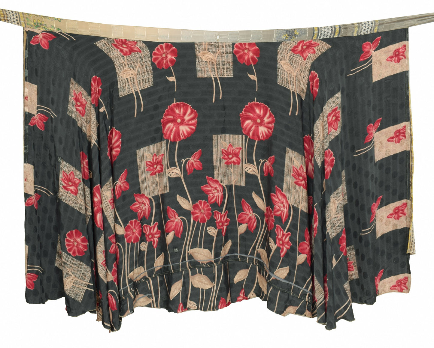 Sushila Vintage Silk Saree Magic Wrap Floral Gray Reversible Skirt Beach Dress