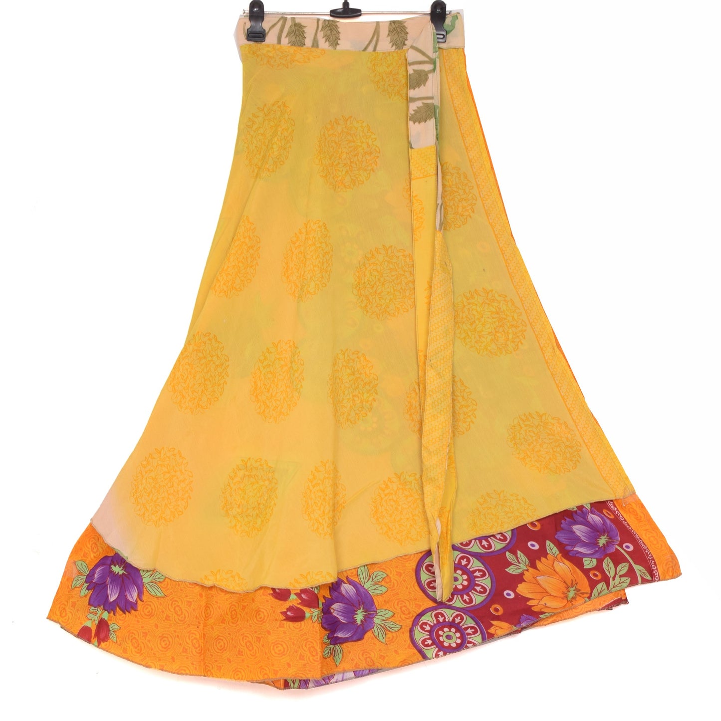 Sushila Vintage Hippie Silk Saree Magic Wrap Reversible Skirt Beach Dress Orange