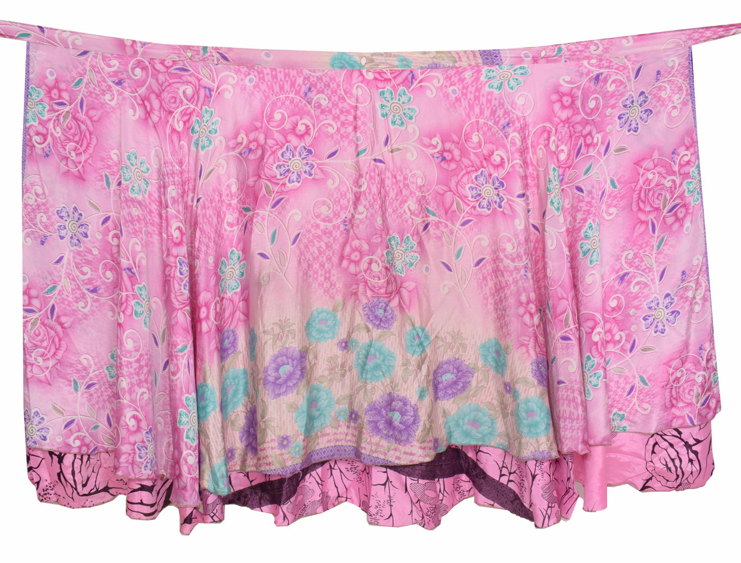 Sushila Vintage Pink Floral Silk Saree Magic Wrap Reversible Skirt Beach Dress