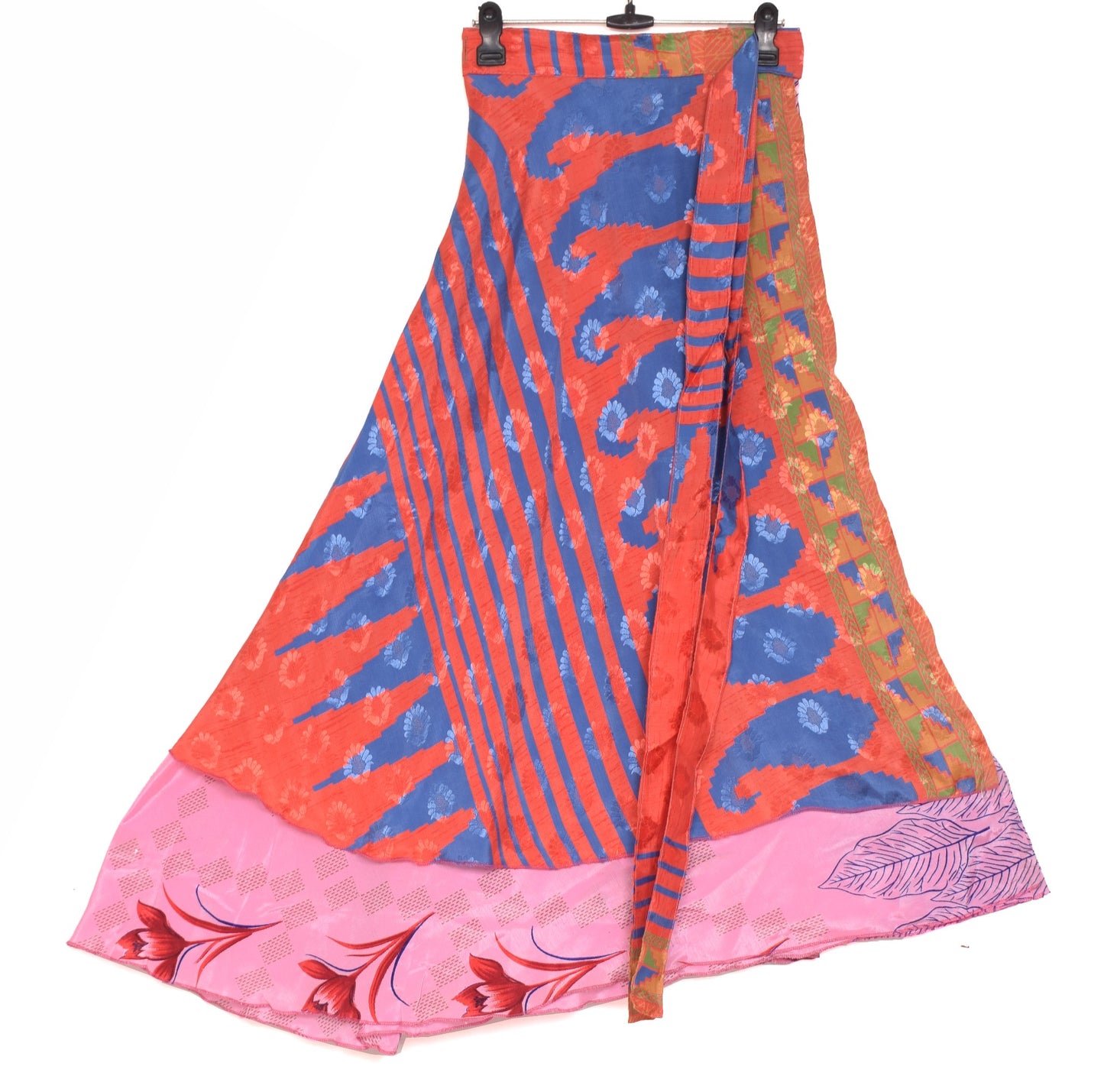 Sushila Vintage Silk Saree Magic Wrap Reversible Skirt Floral Pink Beach Dress