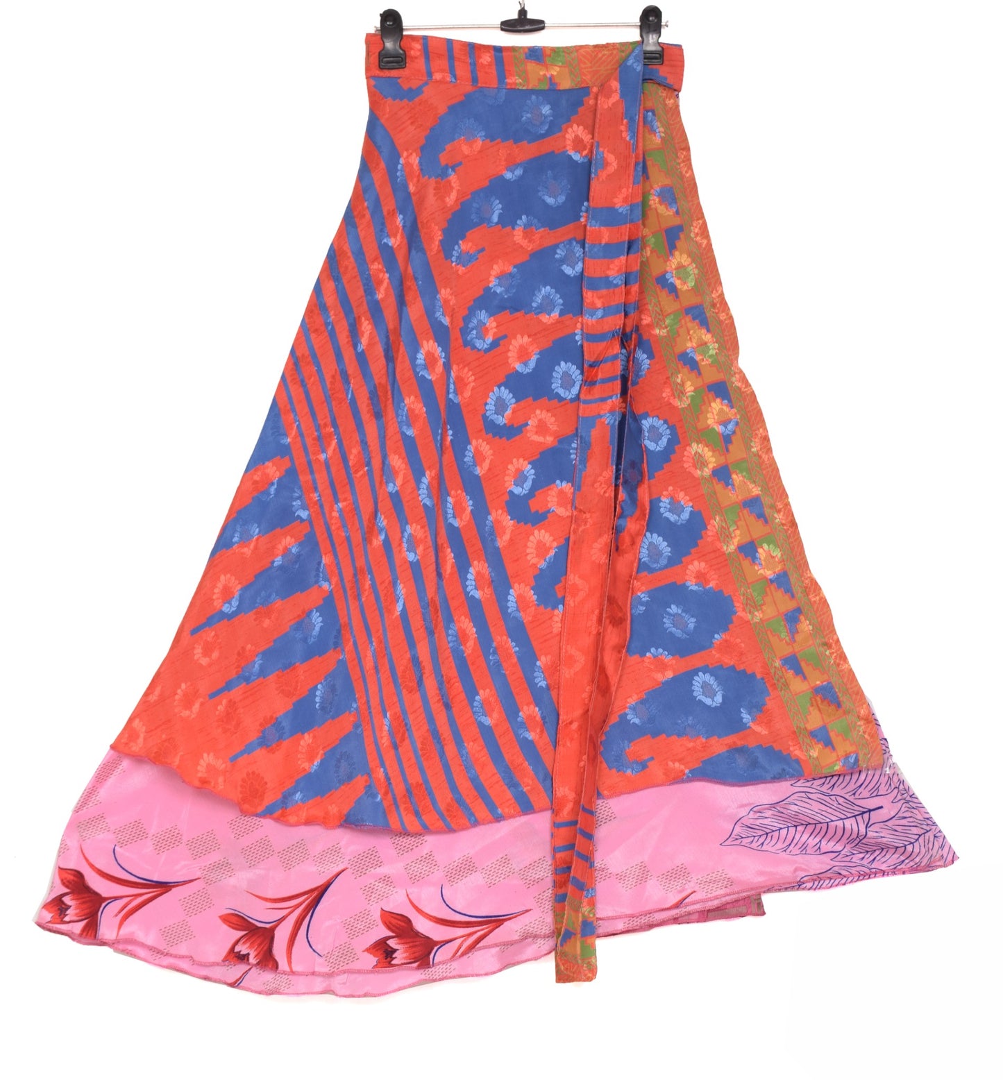 Sushila Vintage Silk Saree Magic Wrap Reversible Skirt Floral Pink Beach Dress