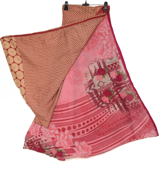 Sushila Vintage Pink Silk Saree Magic Wrap Reversible Skirt Beach Dress Hippie