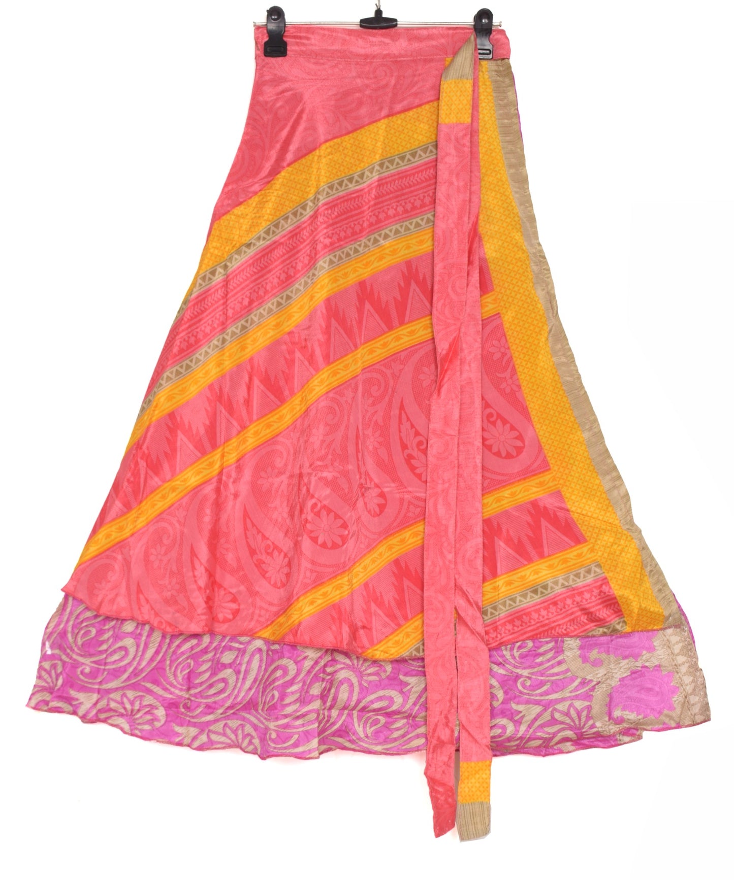 Sushila Vintage Handmade Silk Saree Magic Wrap Reversible Skirt Beach Dress Pink