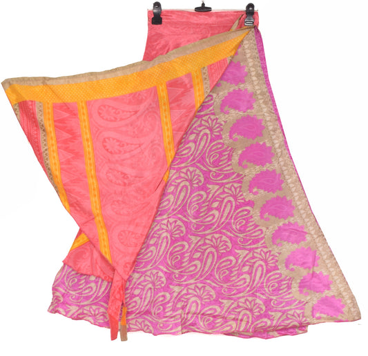 Sushila Vintage Handmade Silk Saree Magic Wrap Reversible Skirt Beach Dress Pink