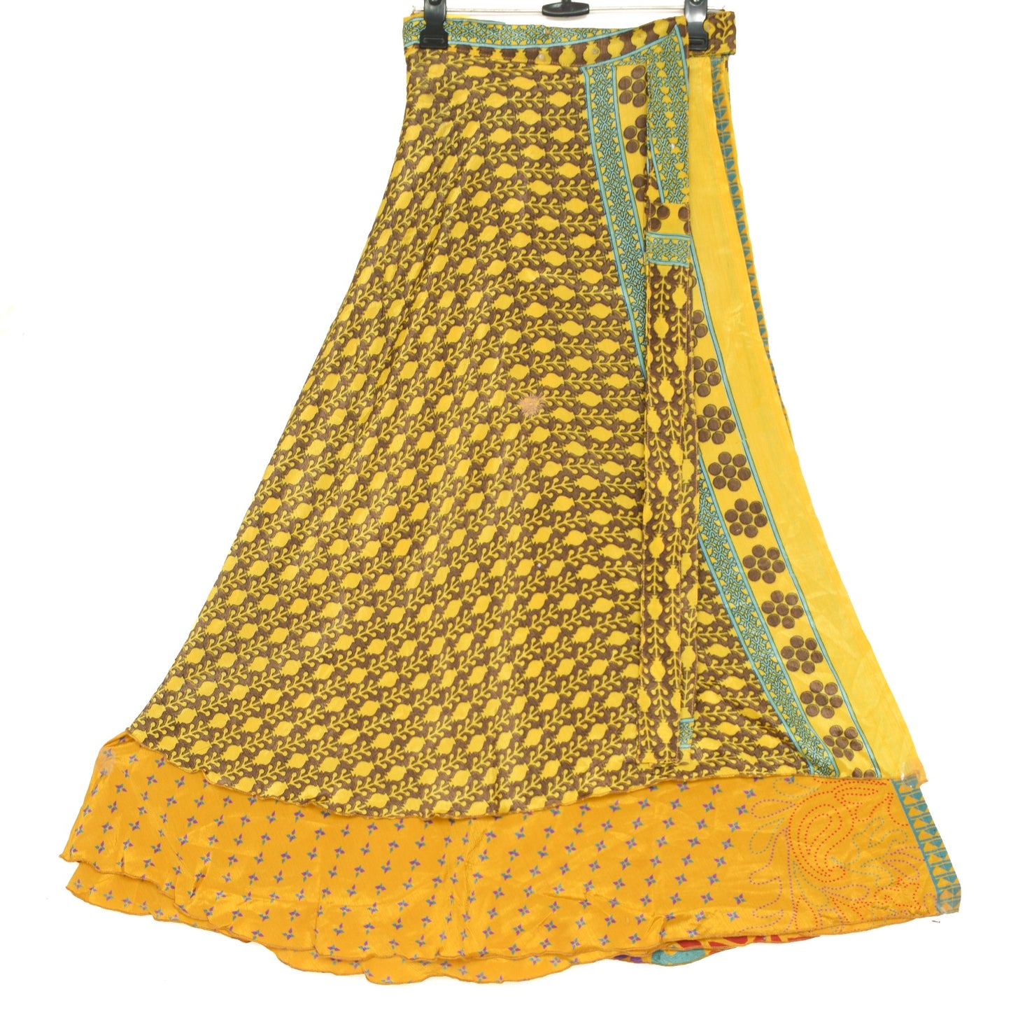 Sushila Vintage Yellow Silk Saree Magic Wrap Reversible Skirt Boho Beach Dress