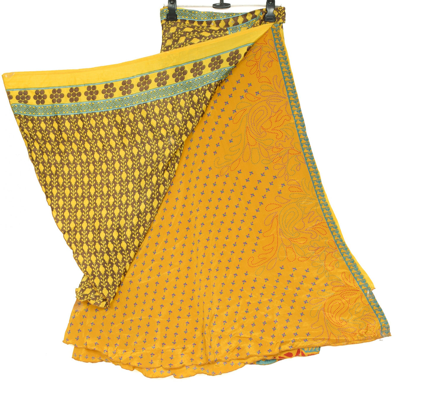 Sushila Vintage Yellow Silk Saree Magic Wrap Reversible Skirt Boho Beach Dress