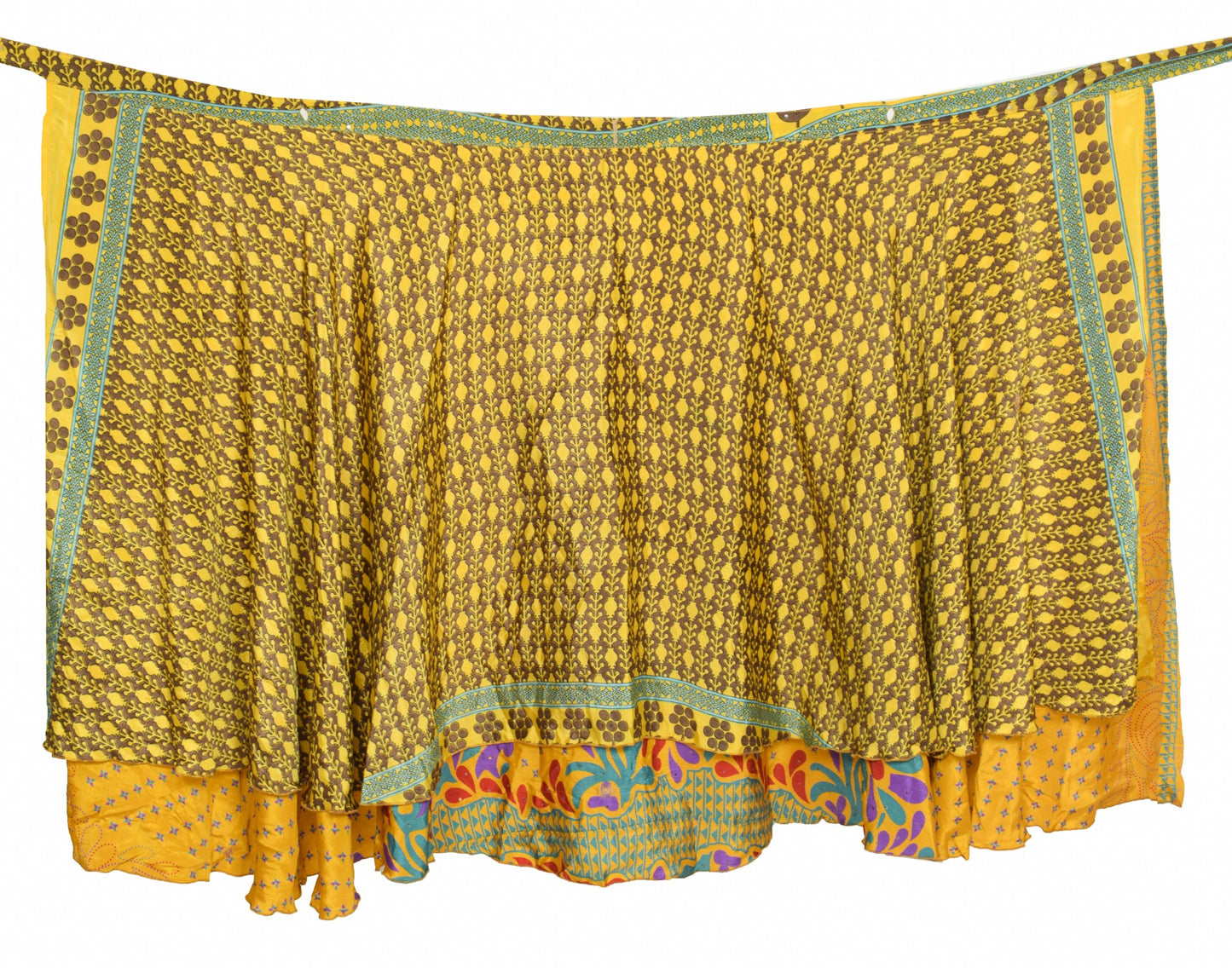 Sushila Vintage Yellow Silk Saree Magic Wrap Reversible Skirt Boho Beach Dress