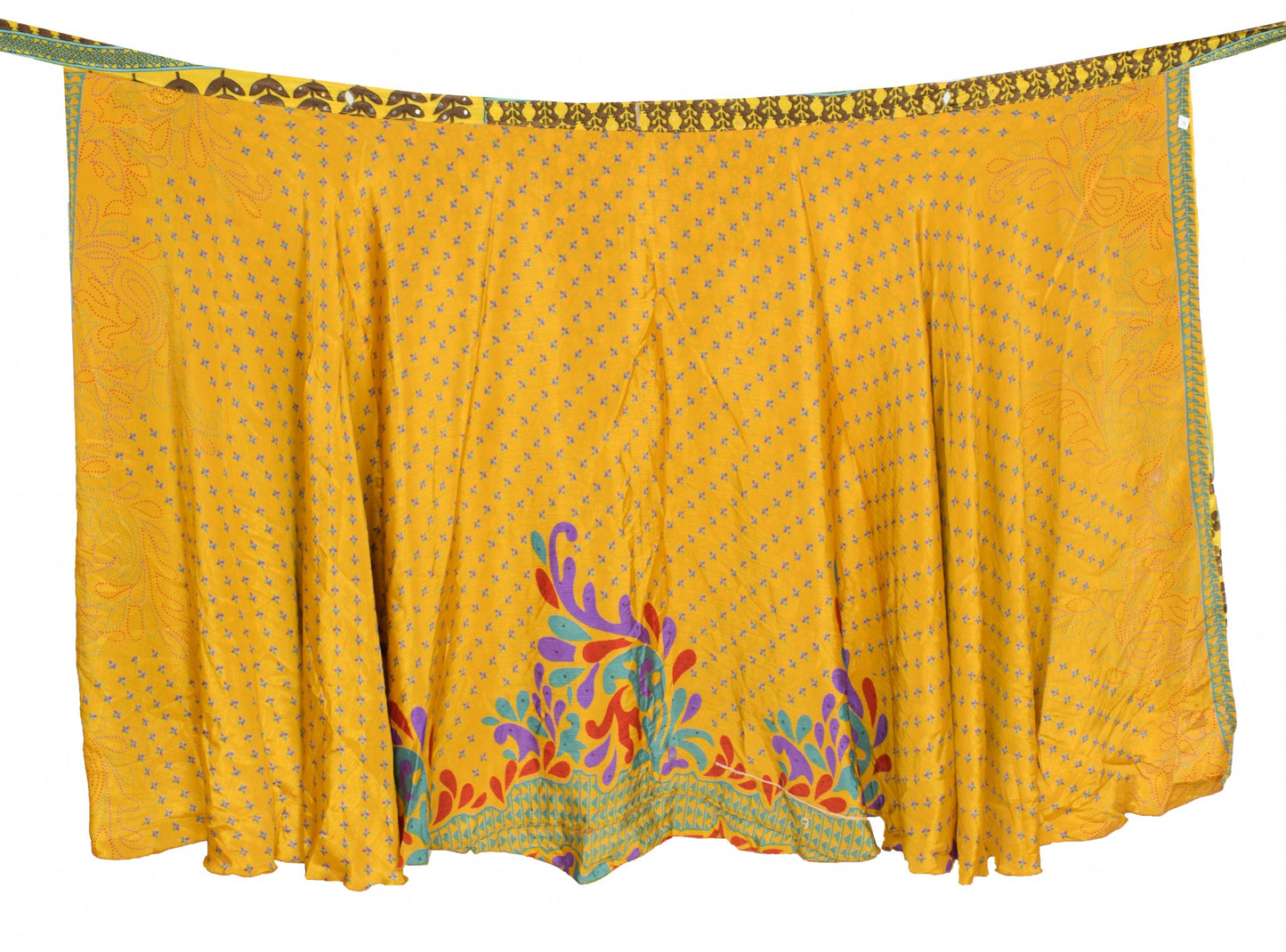 Sushila Vintage Yellow Silk Saree Magic Wrap Reversible Skirt Boho Beach Dress