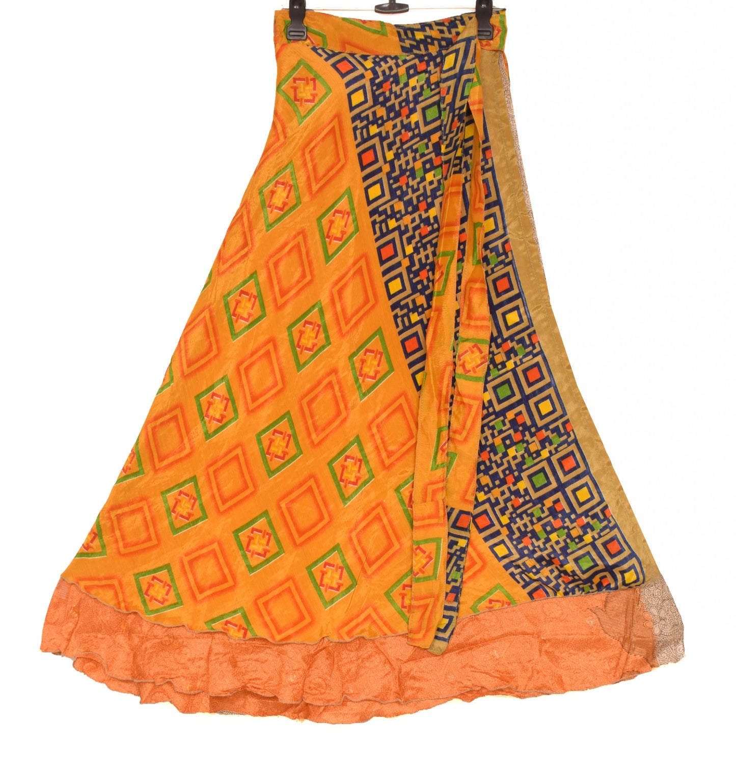 Sushila Vintage Boho Silk Saree Magic Wrap Reversible Skirt Beach Dress Orange