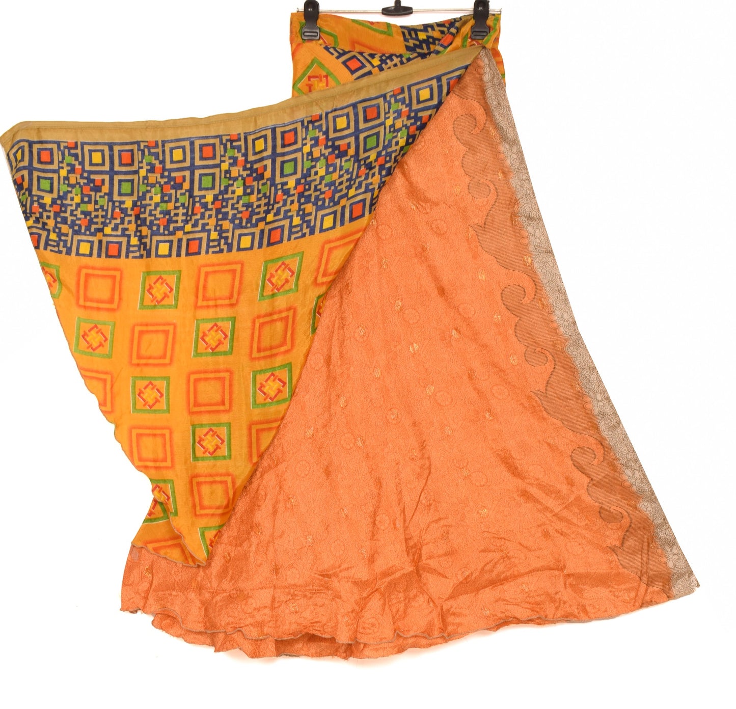 Sushila Vintage Boho Silk Saree Magic Wrap Reversible Skirt Beach Dress Orange