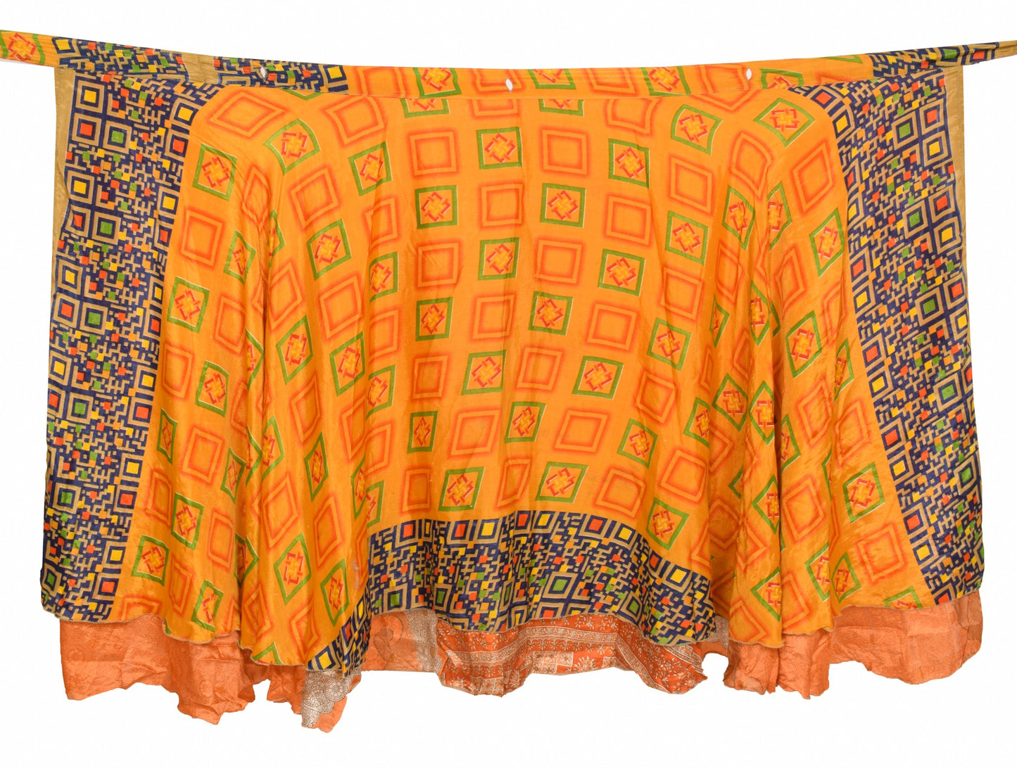 Sushila Vintage Boho Silk Saree Magic Wrap Reversible Skirt Beach Dress Orange