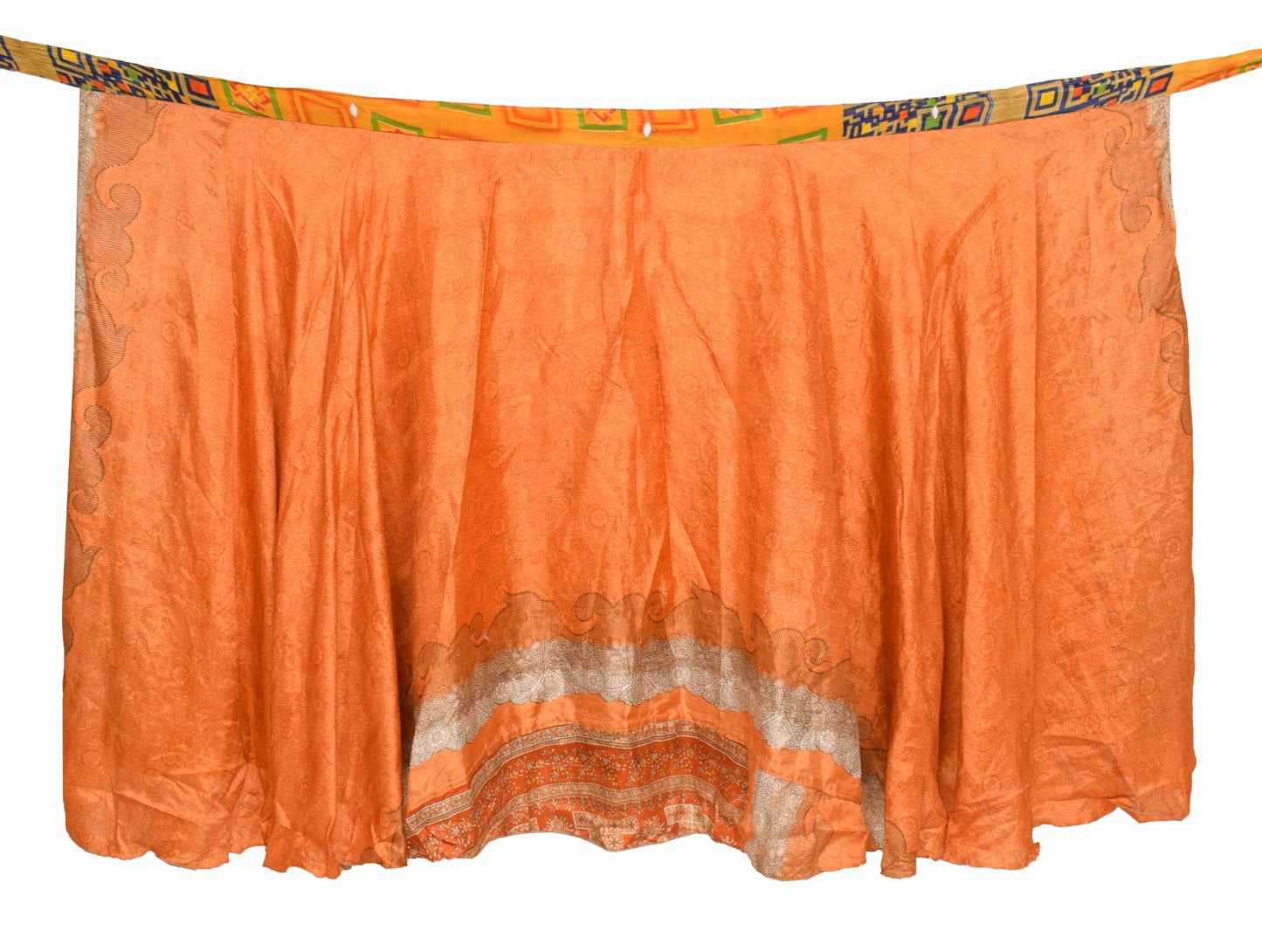 Sushila Vintage Boho Silk Saree Magic Wrap Reversible Skirt Beach Dress Orange