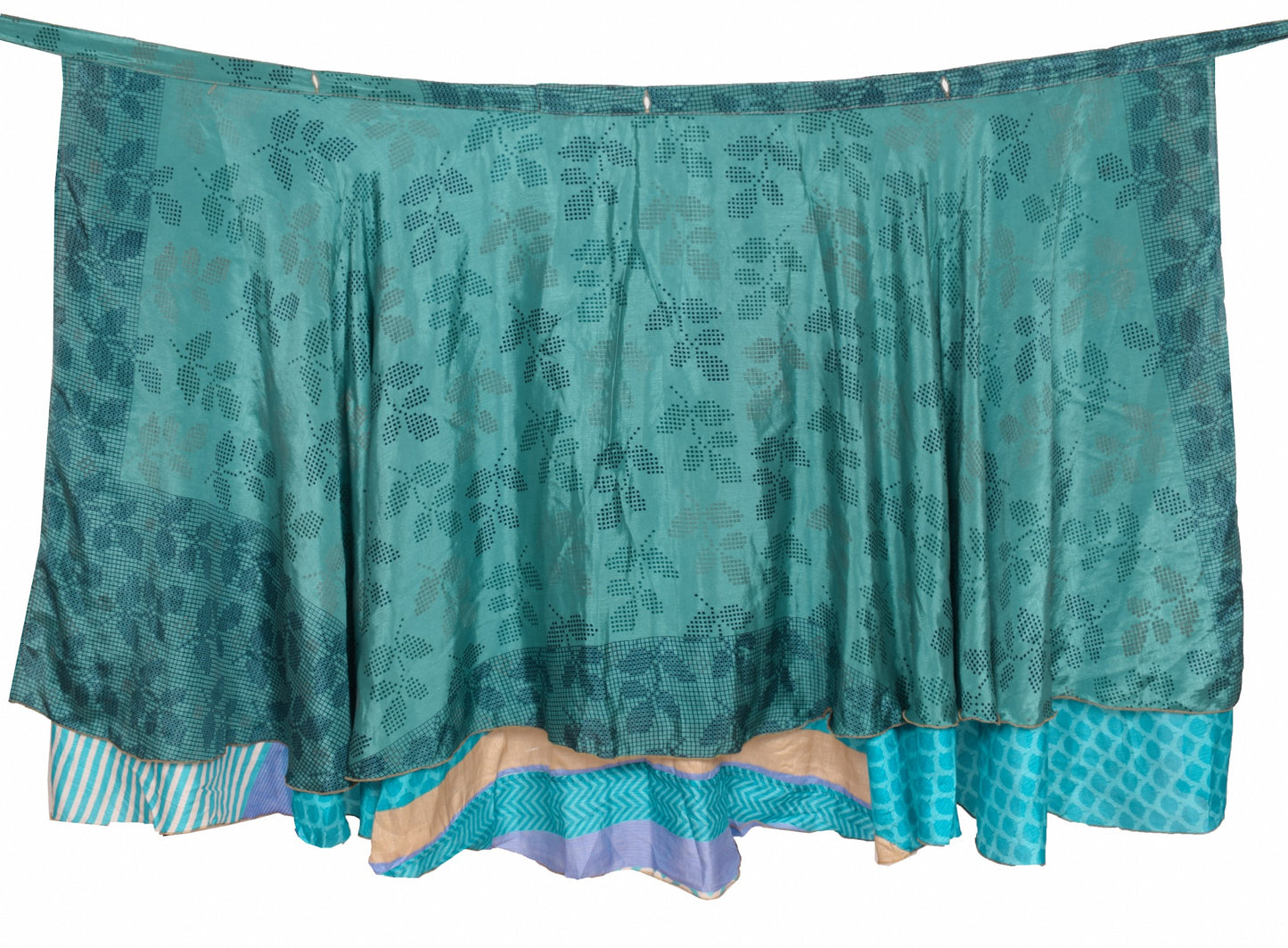 Sushila Vintage Turquoise Silk Saree Magic Wrap Reversible Skirt Beach Dress