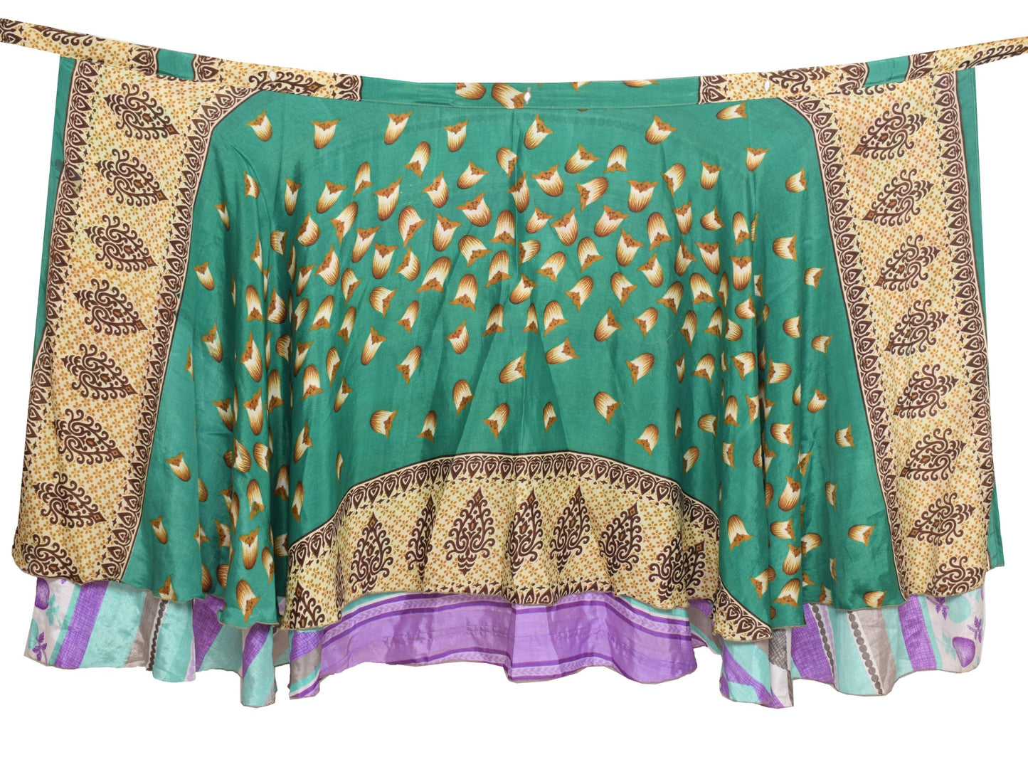 Sushila Vintage Green Silk Saree Magic Wrap Reversible Skirt Beach Dress Hippie