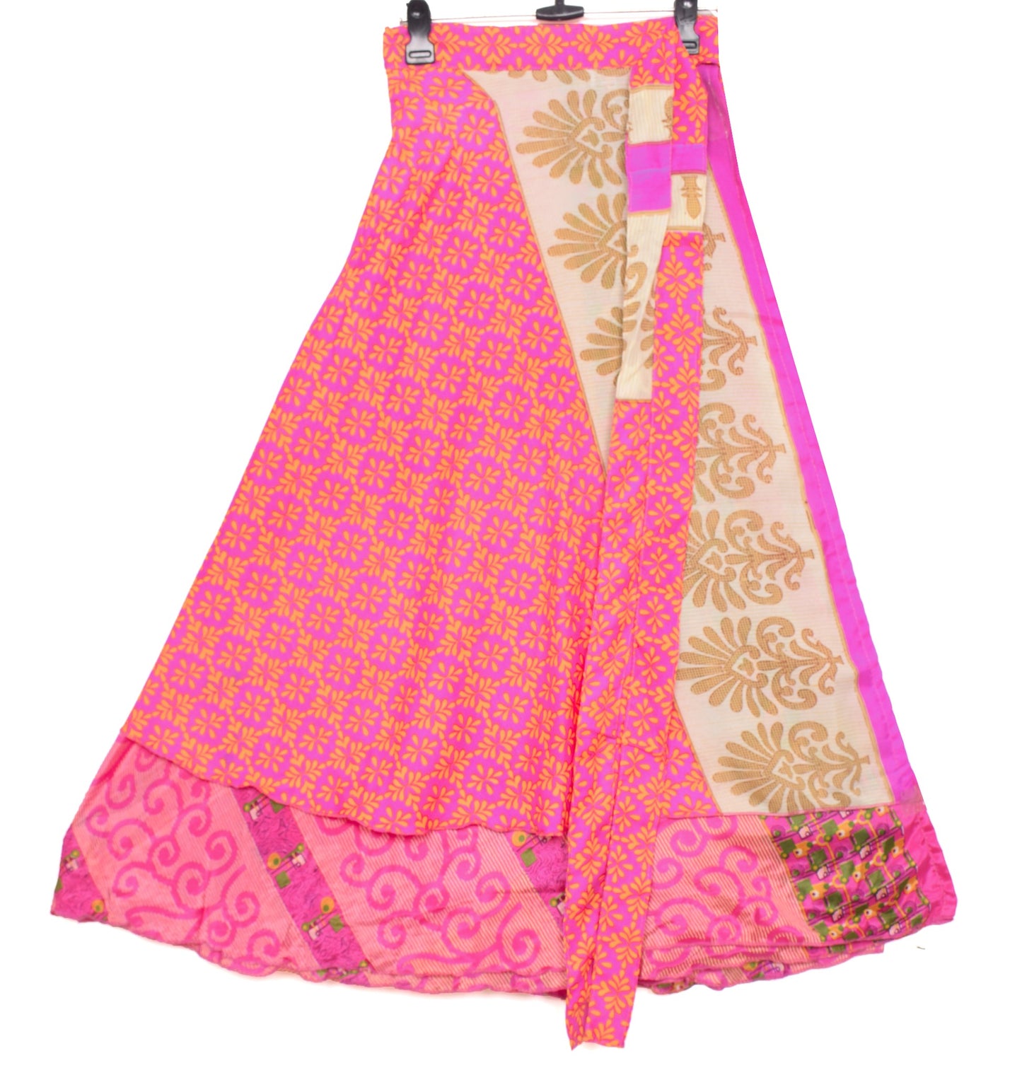 Sushila Vintage Silk Saree Magic Wrap Reversible Pink Floral Skirt Beach Dress