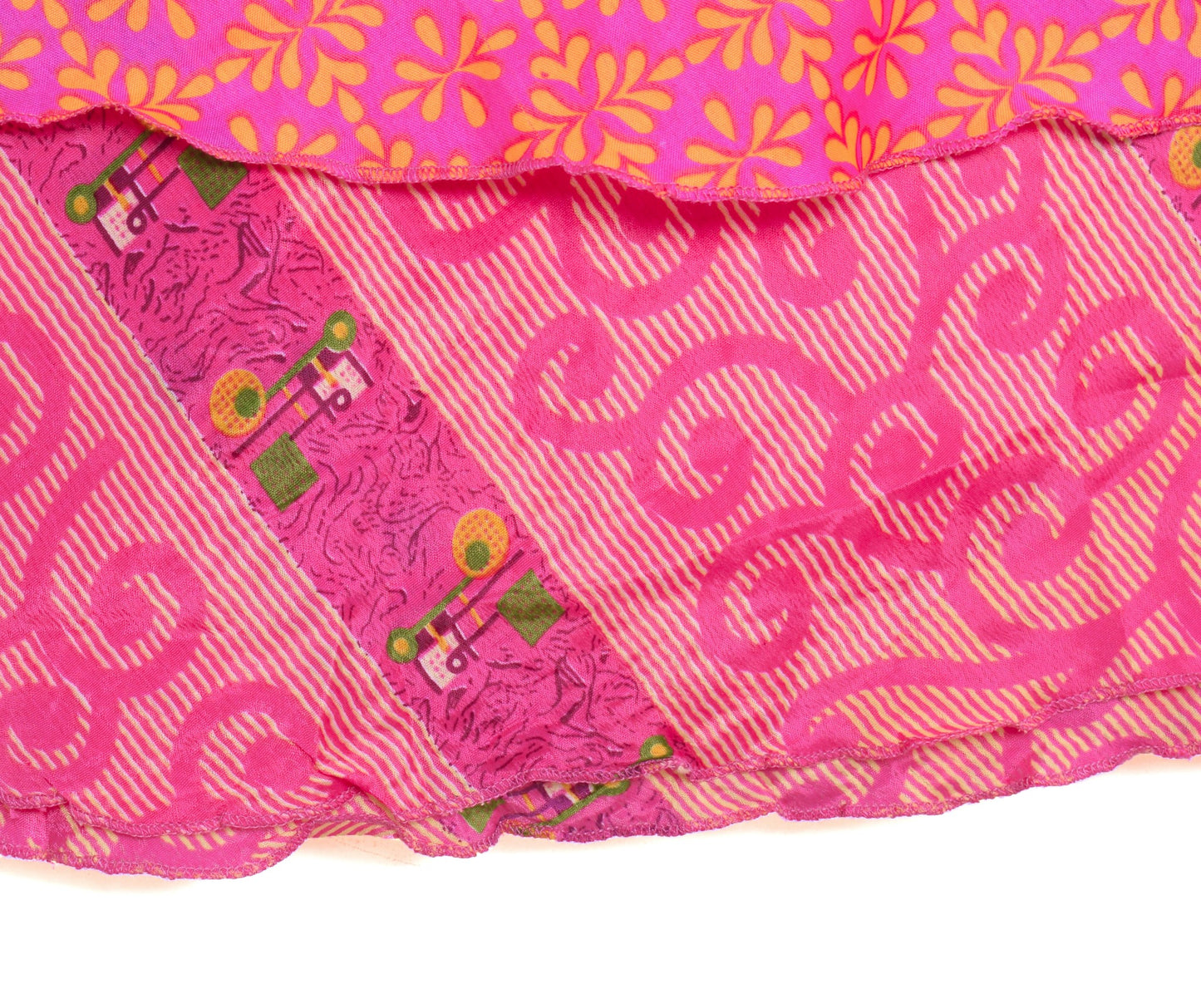 Sushila Vintage Silk Saree Magic Wrap Reversible Pink Floral Skirt Beach Dress