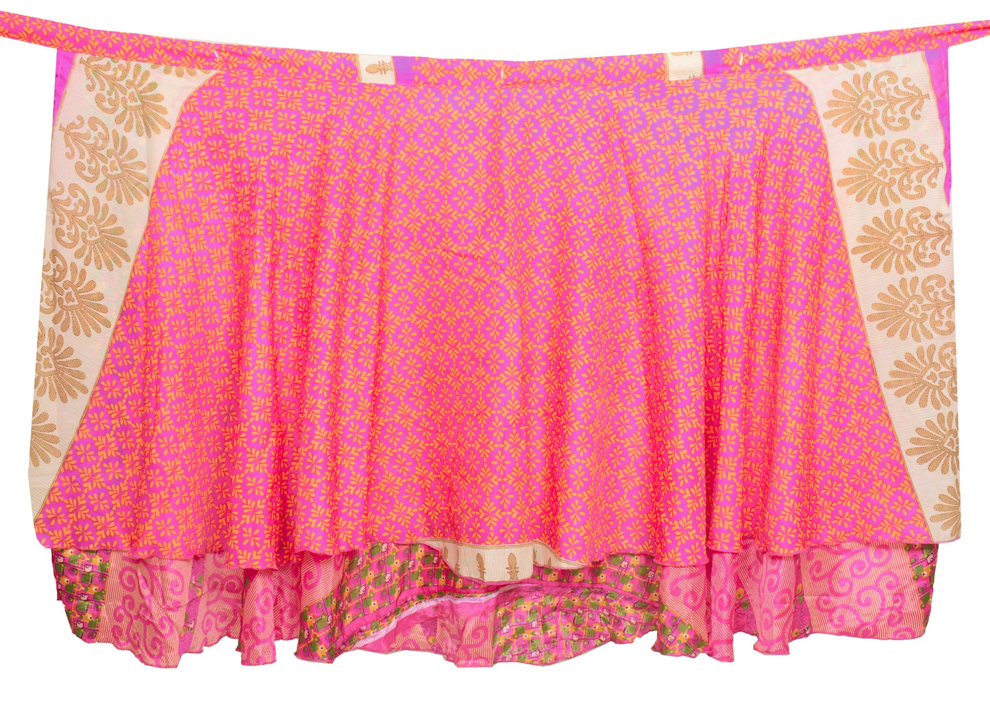 Sushila Vintage Silk Saree Magic Wrap Reversible Pink Floral Skirt Beach Dress