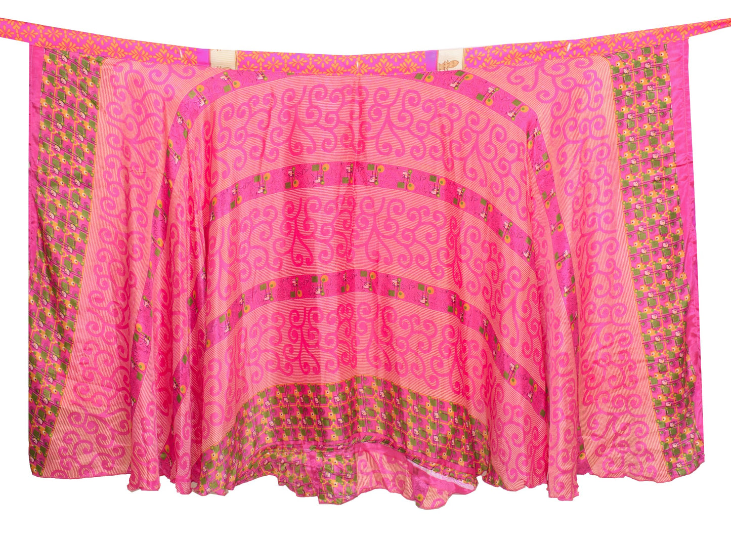 Sushila Vintage Silk Saree Magic Wrap Reversible Pink Floral Skirt Beach Dress