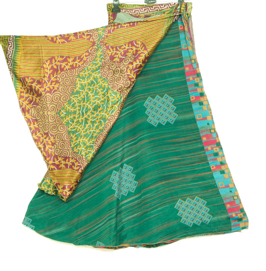 Sushila Vintage Dark Green Silk Saree Magic Wrap Reversible Skirt Beach Dress