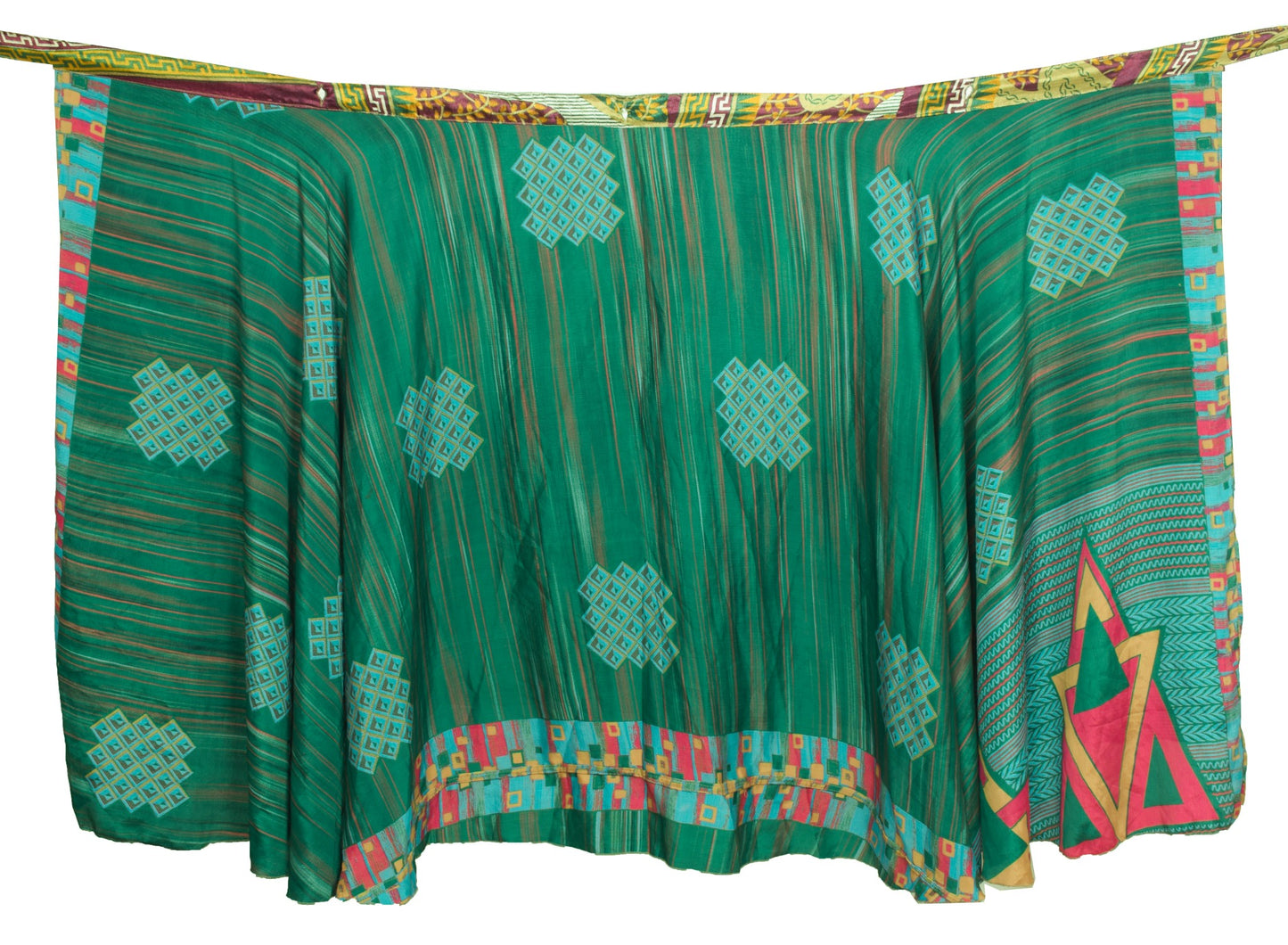 Sushila Vintage Dark Green Silk Saree Magic Wrap Reversible Skirt Beach Dress