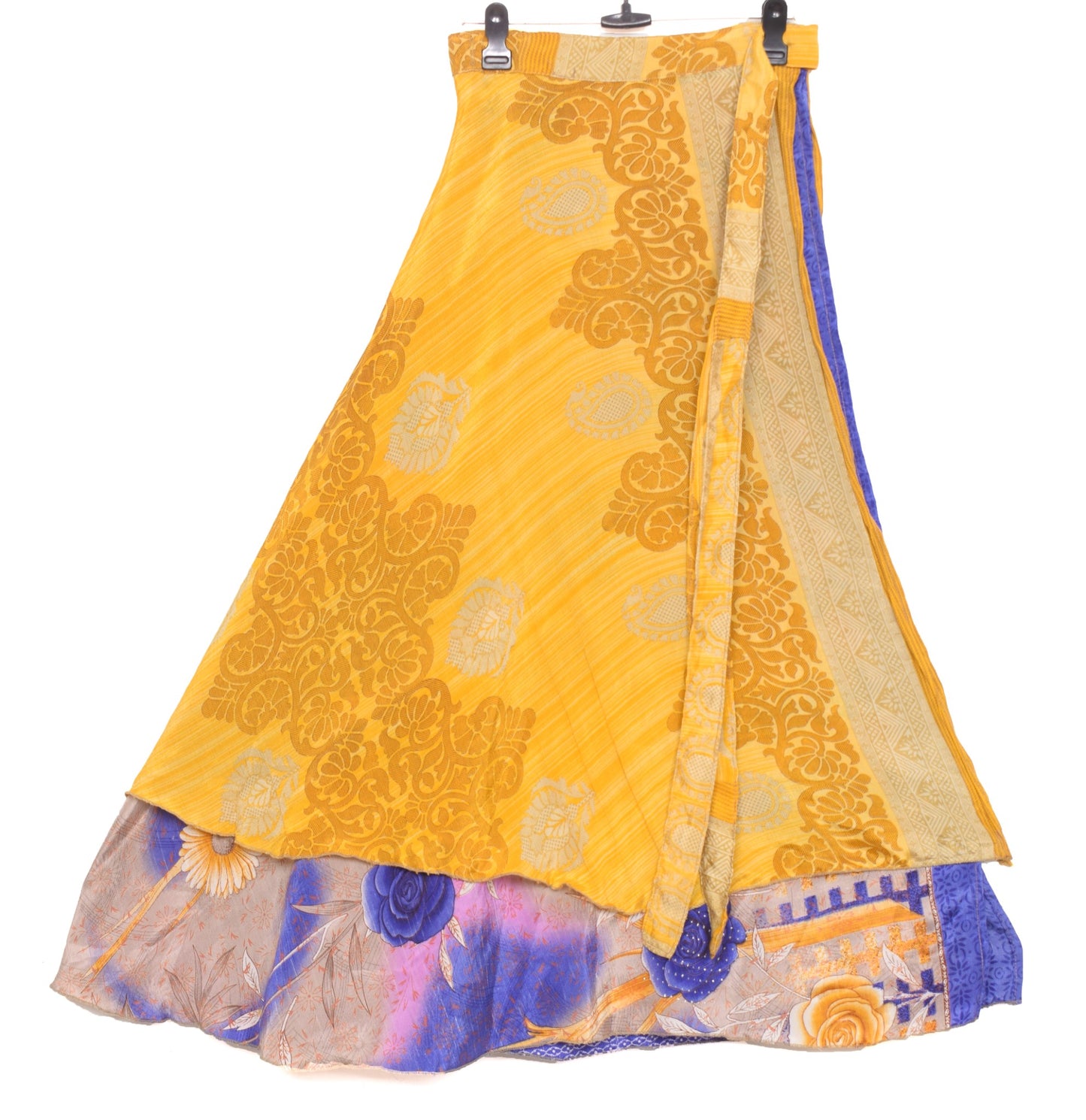 Sushila Vintage Yellow Silk Saree Magic Wrap Reversible Skirt Beach Dress Boho