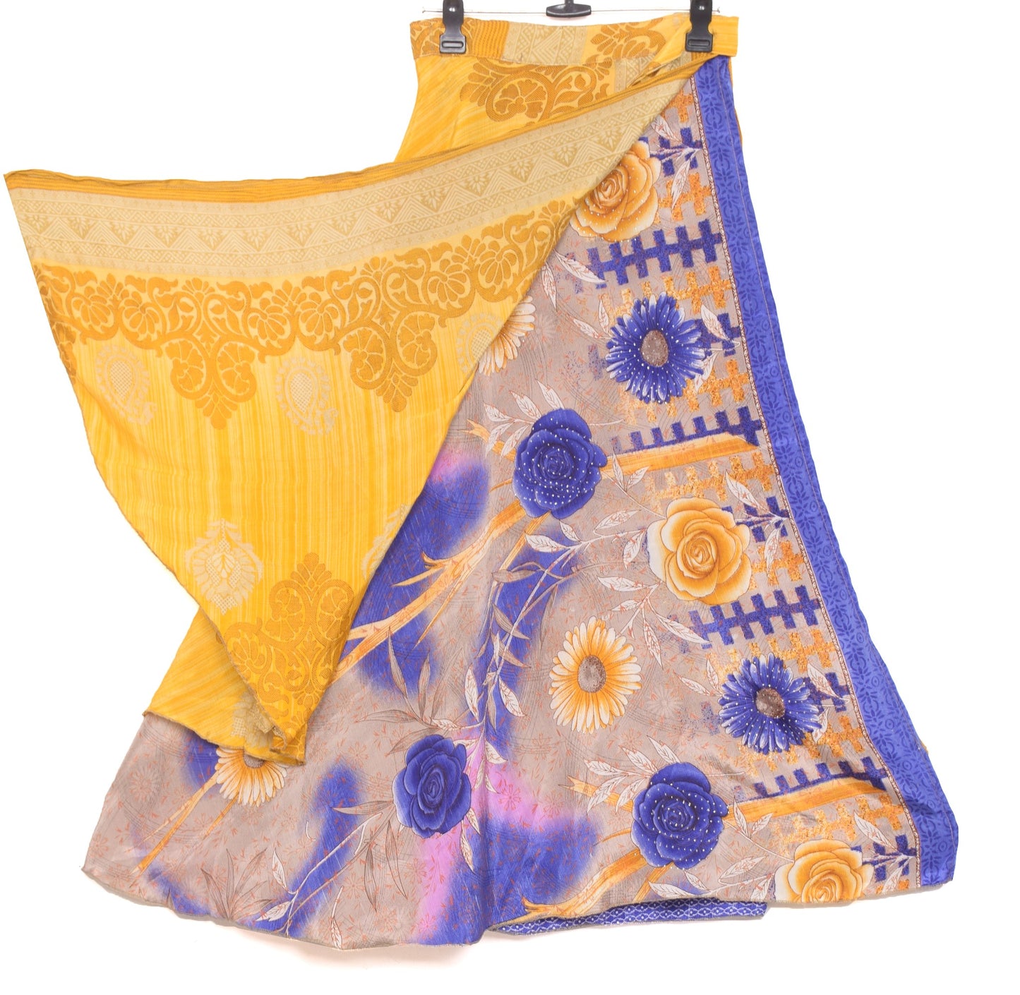 Sushila Vintage Yellow Silk Saree Magic Wrap Reversible Skirt Beach Dress Boho