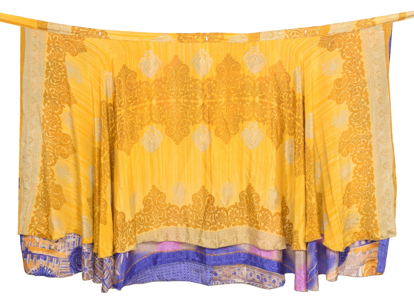 Sushila Vintage Yellow Silk Saree Magic Wrap Reversible Skirt Beach Dress Boho